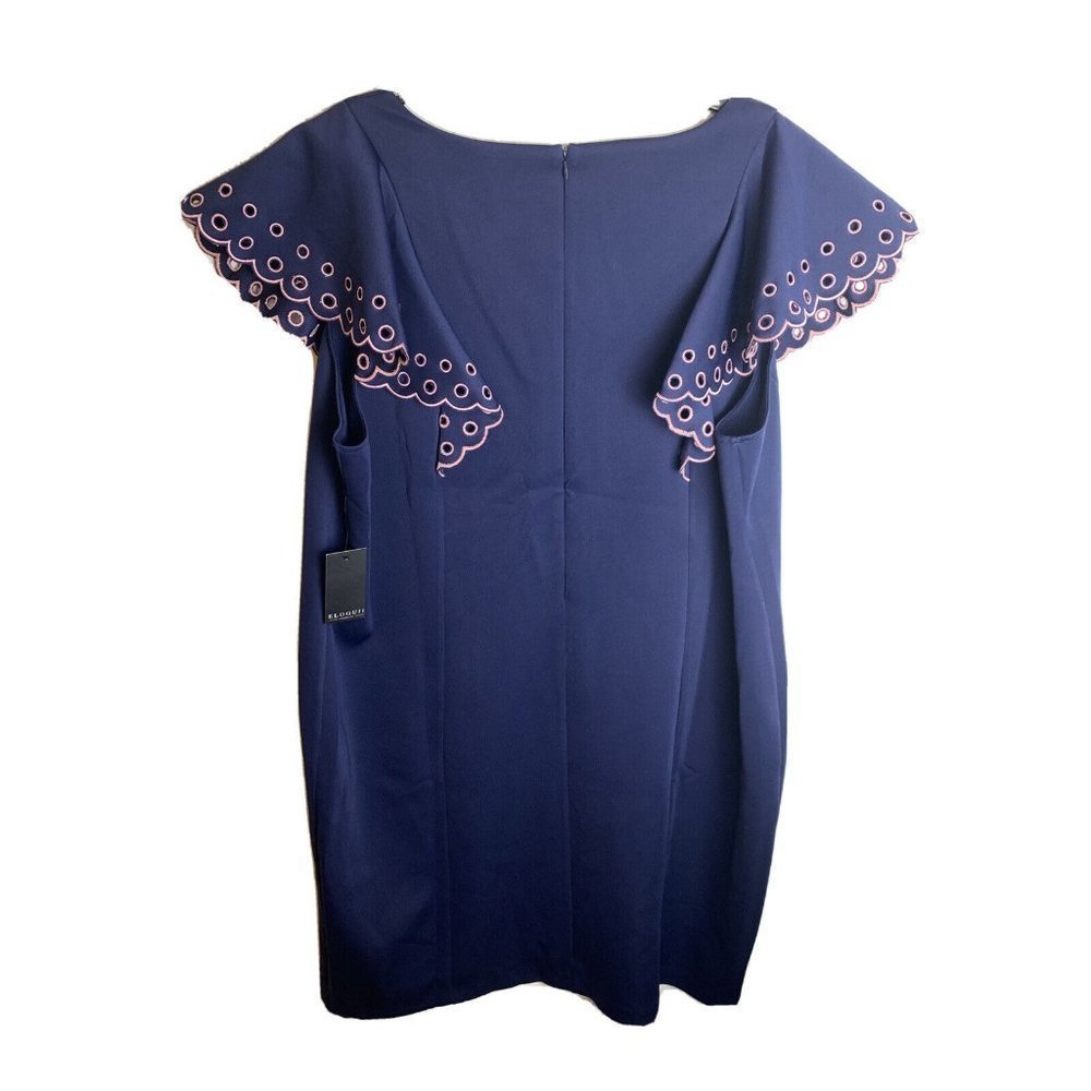 ELOQUII new RUFFLE SLEEVE LASER CUT DRESS SZ 28 NWT blue/pink - Picture 3 of 10